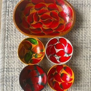 Ceramic Mexican Bowl Set with Wooden Tray